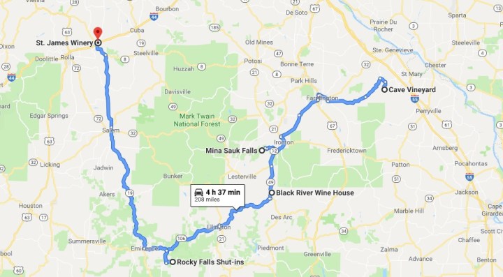 Beautiful Southern IN Waterfalls and Wineries Tour Map