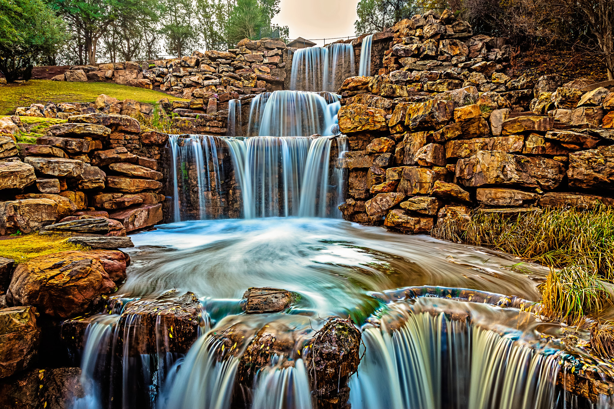 Triple Waterfall At Lucy Park In Wichita Falls, Texas