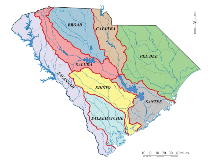 Map of the Savannah River Basin, including major lakes, and nearby