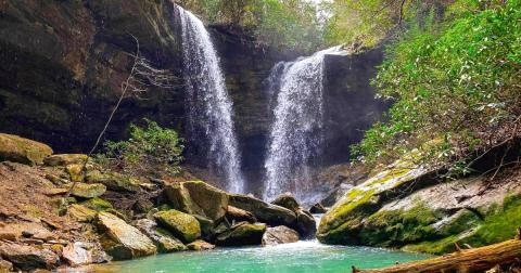 Plan A Visit To Pine Island Double Falls, Kentucky's Beautifully Blue Waterfall