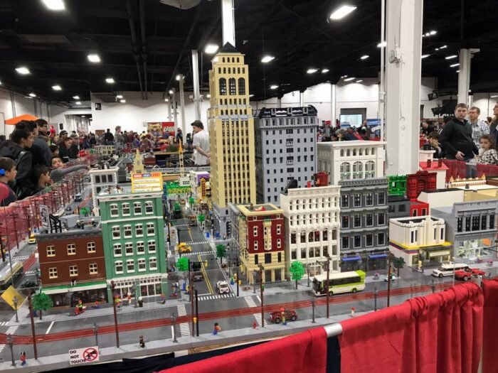 A replica of the Las Vegas sign made of Legos is displayed at the