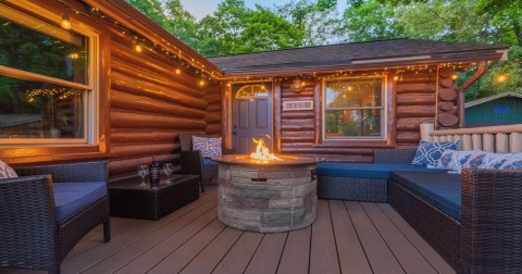 Soak In A Hot Tub And Enjoy A Campfire At This Cozy Log Cabin In Michigan