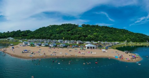 The Most Epic Resort Campground In Wisconsin Is An Outdoor Playground With A Private Beach, Tiki Bar, And Mississippi River Views