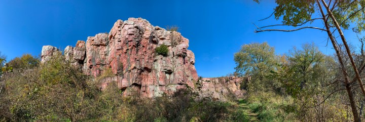 View of the old Sioux Quartzite Cliff-line Quarry in Blue Mounds State Park.