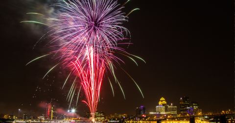 A downtown Louisville fireworks show in Kentucky over the Ohio River
