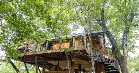 Stay In A Three-Story Treehouse Overlooking A Beautiful River In Oklahoma